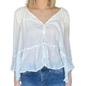 Free People white long sleeve button top
